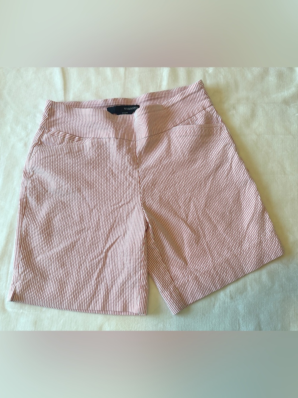 Versona Seersucker Pull On Shorts Women’s 8 Pink White Stripe Pockets